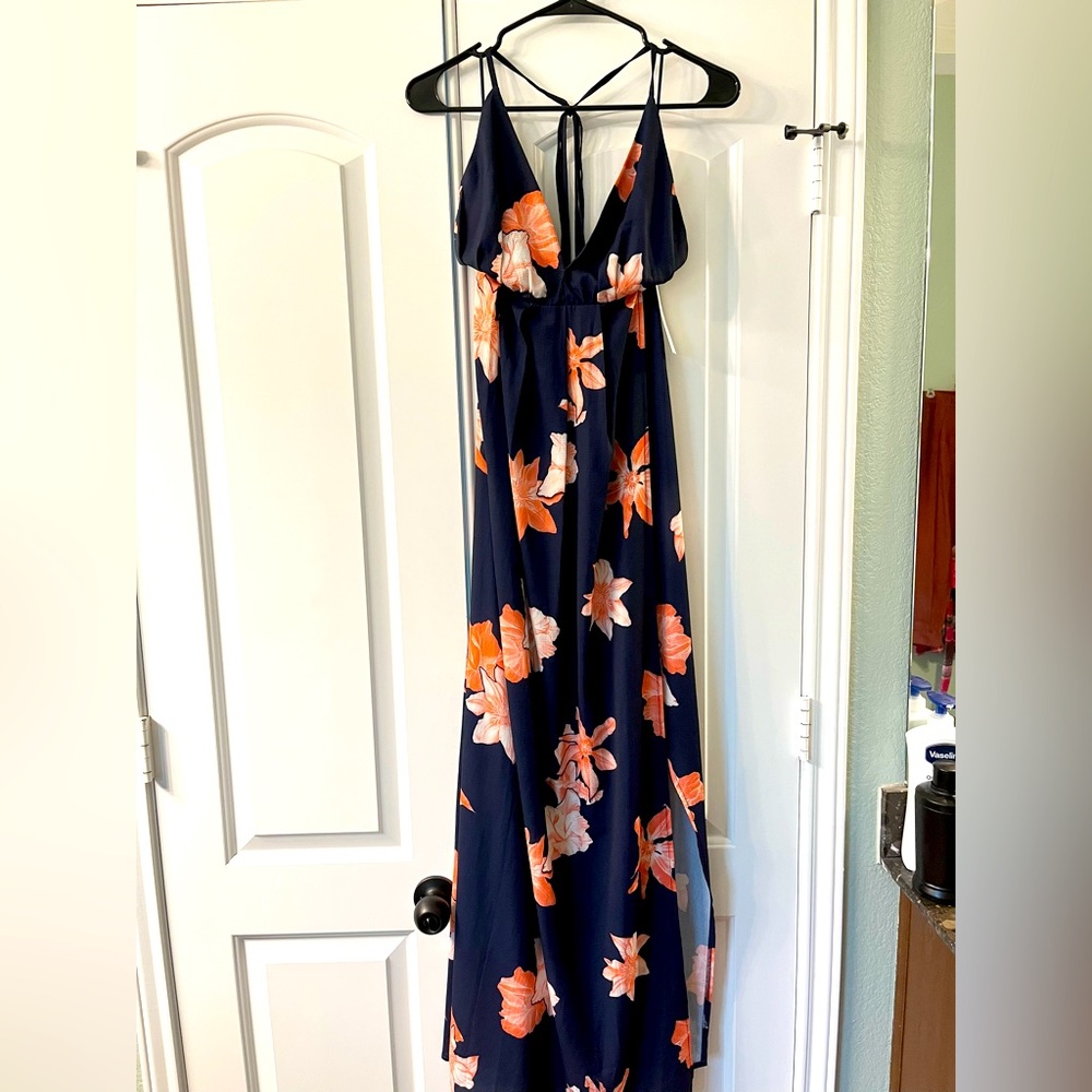 Red dress boutique maxi navy blue/floral dress